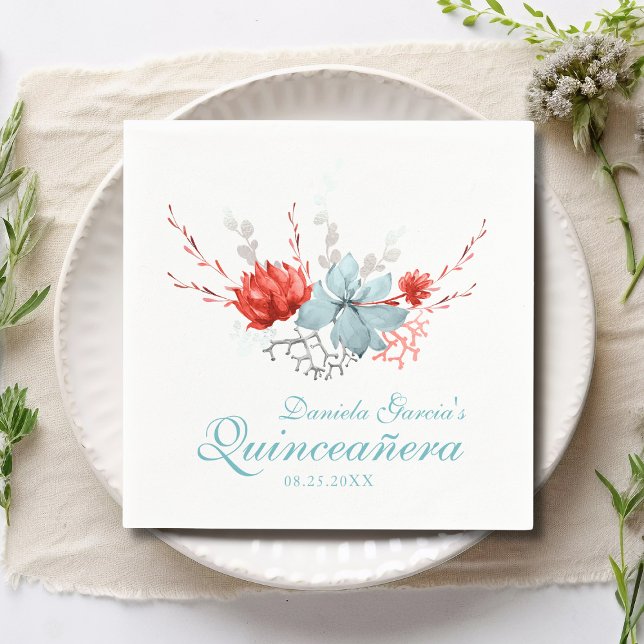 Vattenfärg Succulent Blommigt Botanical Quinceañer Pappersservett (Skapare uppladdad)