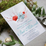 Vattenfärg Succulent Blommigt Botaniskt Bat mitzva Inbjudningar<br><div class="desc">Den här designen har en elegant vattenfärgsöverlägsen blommigt bouquet i mjukt blått och silver med en pulserande röd blomma på en silver shimmer-bakgrund med din Bat mitzvah inbjudningsinformation nedan. Anpassa genom att redigera texten i textrutorna. Designad för dig av Evco Studio www.zazzle.com/store/evcostudio #batmitzvah #inbjudan #inbjudan #succulent #blommigt #blommor #löv #botanical...</div>