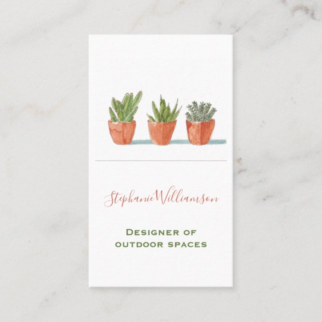 Vattenfärg Succulent Botanical Visitkort (Framsida)