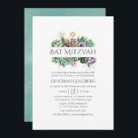 Vattenfärg Succulric Geometric Bat mitzvah Inbjudningar<br><div class="desc">Trendiget innehåller bat mitzvah inbjudningar med myntvattenfärg som tvättar omvänt.</div>