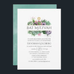 Vattenfärg Succulric Geometric Bat mitzvah Inbjudningar<br><div class="desc">Trendiget innehåller bat mitzvah inbjudningar med myntvattenfärg som tvättar omvänt.</div>