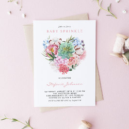Vattenfärg Succult Blommigt Heart Baby Sprinkle Inbjudningar