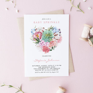 Vattenfärg Succult Blommigt Heart Baby Sprinkle Inbjudningar