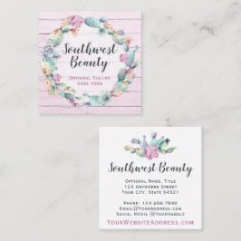 Vattenfärg Succulus Cactus & Rustic Wood Bohemian Fyrkantigt Visitkort