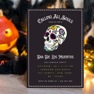 Vattenfärg Sugar Skull Dia De Los Muertos Festsupp Inbjudningar