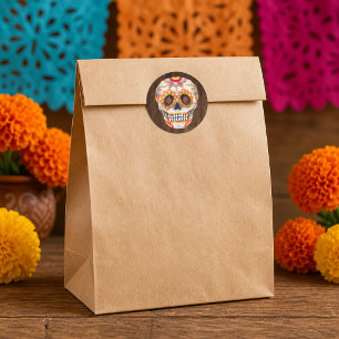 Vattenfärg Sugar Skull Día de los Muertos Runt Klistermärke