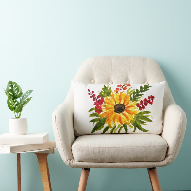 Vattenfärg Sunblommor Cute Modern Söt Lumbarkudde (Stol)
