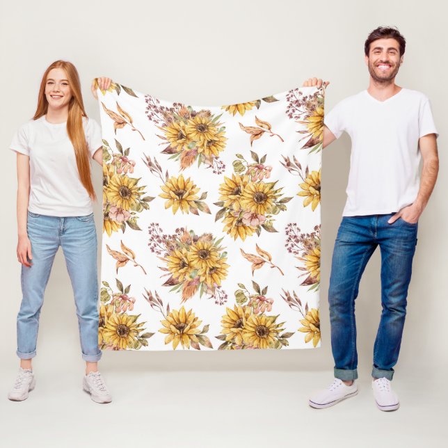 Vattenfärg Sunblommor Fleecefilt (På plats)