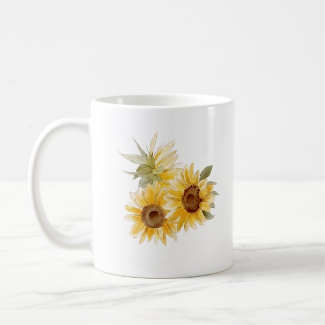 Vattenfärg Sunblommor Kaffemugg (Vänster)