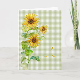 Vattenfärg Sunblommor på Gingham Kort