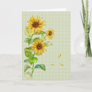 Vattenfärg Sunblommor på Gingham Kort