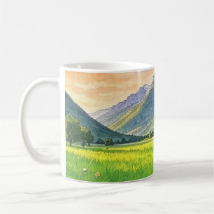 Vattenfärg Sunset Mountain Landscape Mugg