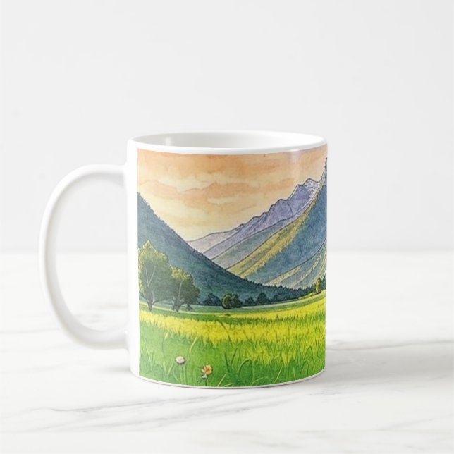 Vattenfärg Sunset Mountain Landscape Mugg (Vänster)
