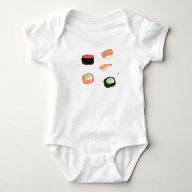 Vattenfärg Sushi Gurka Rullar Baby Tröja (Framsida)