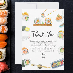 Vattenfärg Sushi och Sashimi Födelsedags Tacksamhe Tack Kort