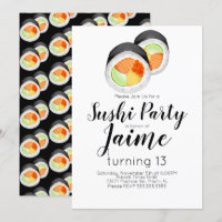 Vattenfärg Sushi Teen Födelsedag Hibachi Mat