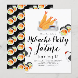 Vattenfärg Sushi Tonåring Födelsedag Hibachi Tempu Inbjudningar