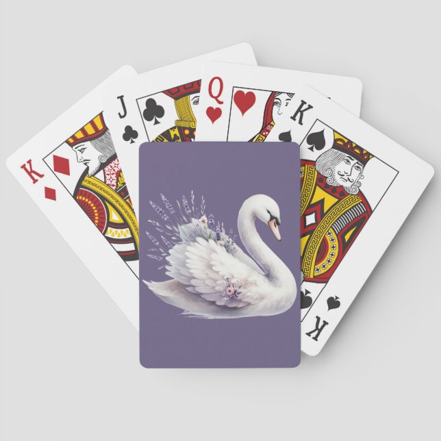 Vattenfärg Svan med Lavender Blommigt Casinokort (Baksidan)
