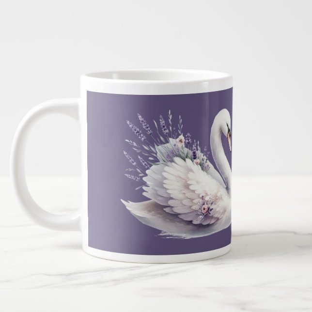 Vattenfärg Svan med Lavender Blommigt Jumbo Mugg (Vänster)