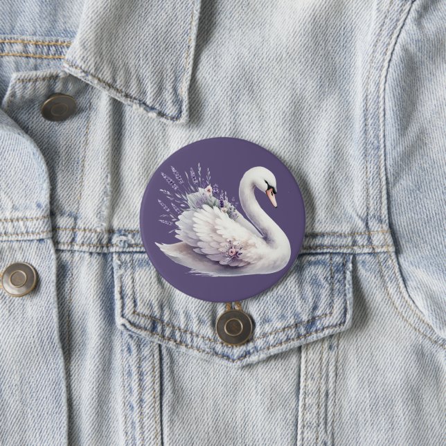 Vattenfärg Svan med Lavender Blommigt Knapp (In Situ)