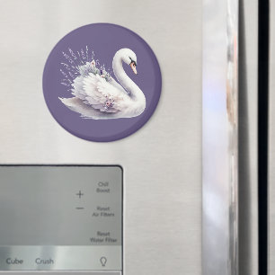 Vattenfärg Svan med Lavender Blommigt Magnet