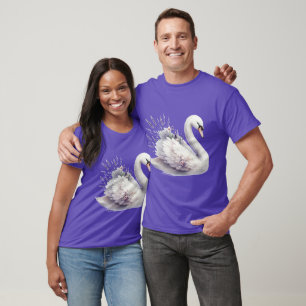 Vattenfärg Svan med Lavender Blommigt T Shirt