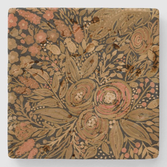 vattenfärg,svart brun blommigt, mönster svart stenunderlägg (Framsidan)