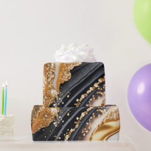 Vattenfärg Svart & Guld Glitter Agat Alkoholbläck Presentpapper