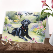 Vattenfärg Svart Labrador Hund Glad Födelsedag