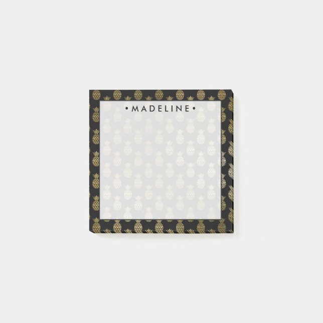 Vattenfärg, svart och ananas Guld Post-it Block (Framsida)