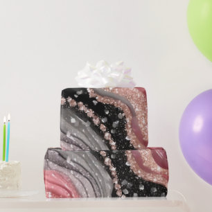 Vattenfärg Svart & Rosa Glitter Agat Alkohol Tinta Presentpapper