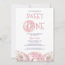 Vattenfärg Sweet One Donut Tema 1:a födelsedag Boh Inbjudningar
