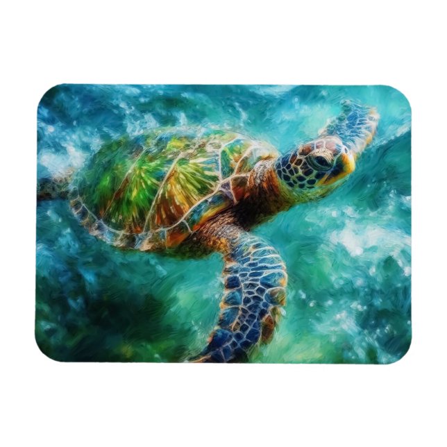 Vattenfärg Swimming Sea Turtle Flexible Magnet (Horisontell)
