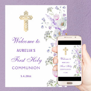 Vattenfärg Syrener Blommor Första Kommunion Välkom Poster