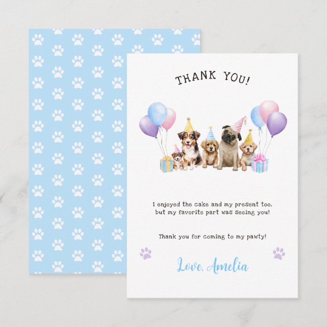 Vattenfärg tackkort för hundvalps födelsedag tack kort (Fram/baksida)