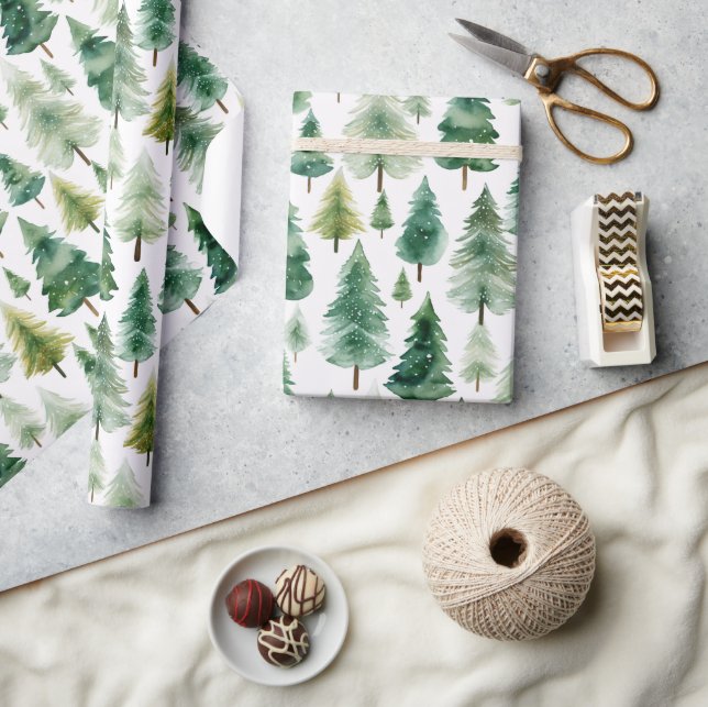 Vattenfärg Tall Jul Vinter Presentpapper (Hantverk)