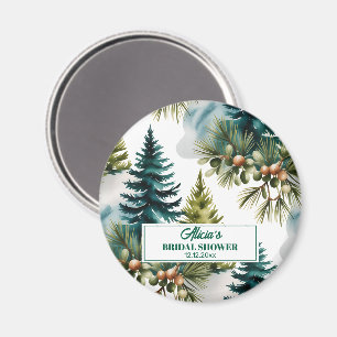 Vattenfärg Tall Mönster Vinter Bröllopsfest Förmån Magnet