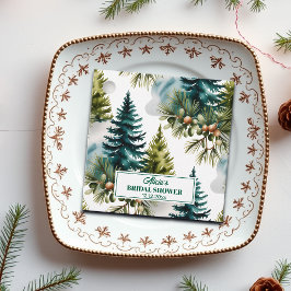 Vattenfärg Tall Mönster Vinter Bröllopsfest Gåvor Etiketter