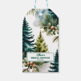 Vattenfärg Tall Mönster Vinter Bröllopsfest Presentetikett