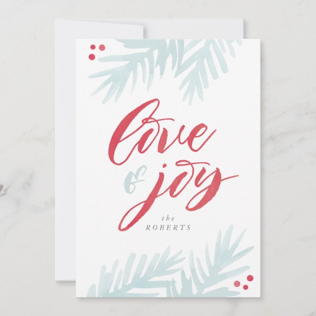 Vattenfärg Tall Pensel Kärlek och Glädje Högtidsko Julkort (Framsida)