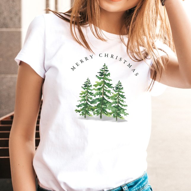 Vattenfärg Tall Skog Jul T Shirt (Skapare uppladdad)