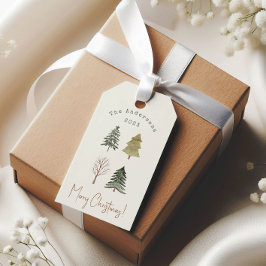 Vattenfärg Tallar Jul Familjefoto Presentetikett