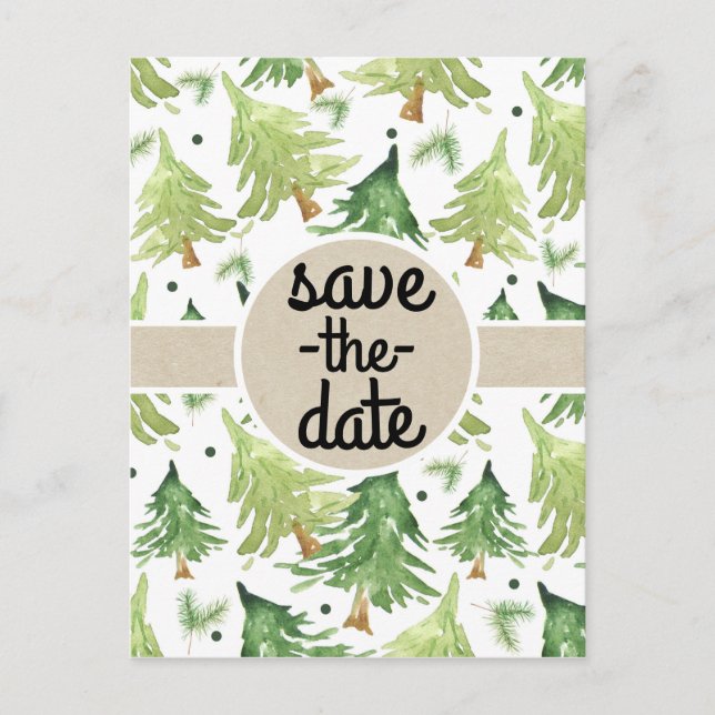 Vattenfärg Tallar Kraft Rustik Spara datum Meddelande Vykort (Framsida)