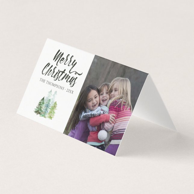 Vattenfärg Tallträd Jul Foto Kort (Framsida)