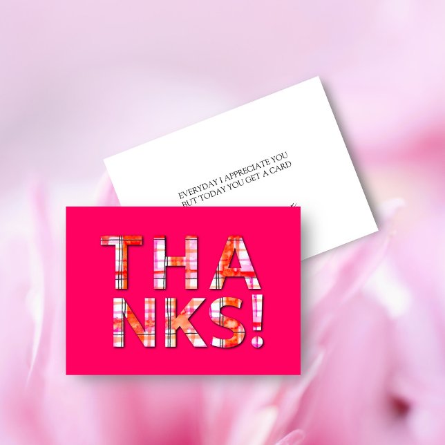 Vattenfärg Tartan-ruta Rosa Mönster Tack (I appreciate you Tartan Thank you card)