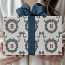 Vattenfärg Tartan Rutig Båge Monogram Krans
