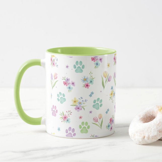Vattenfärg Tassavtryck och Vårblommor Kaffe Mugg (Med munk)