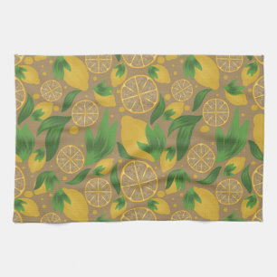 Vattenfärg Taupe Citrus Lemon Fruit Kökshandduk