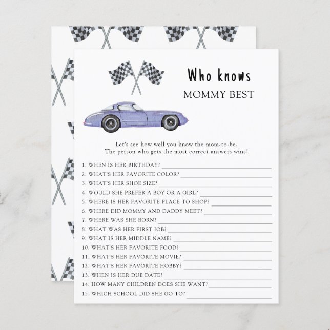 Vattenfärg tävlingsbil - Vem vet vem som är mammas (Fram/baksida)