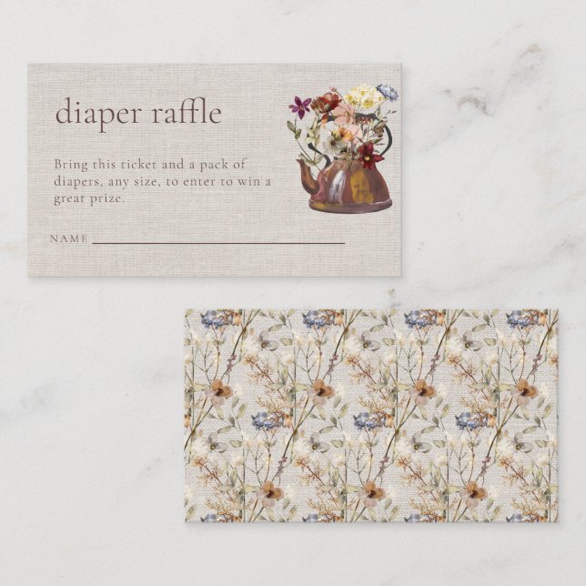 Vattenfärg Tea-Blommigten Förkortning av Raffle Ba Tilläggskort (Fram/baksida)